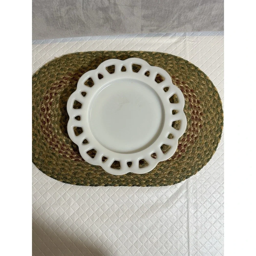 Vintage Hazel Atlas‎ White Milk Glass Plate with Open Lace Edge 8